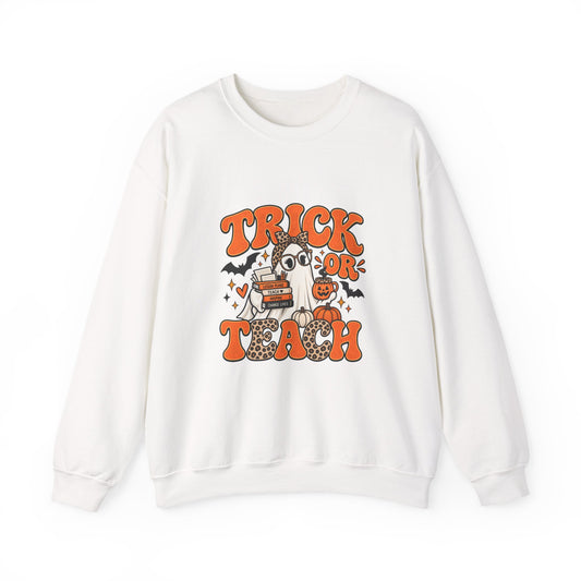 Trick or Teach Halloween Teacher Crewneck | Retro Ghost Sweatshirt