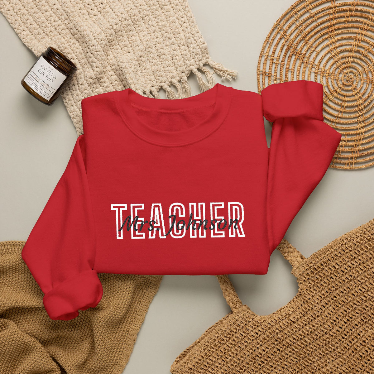 Personalized TEACHER Collegiate Crewneck | Custom Name Embroidered Sweatshirt