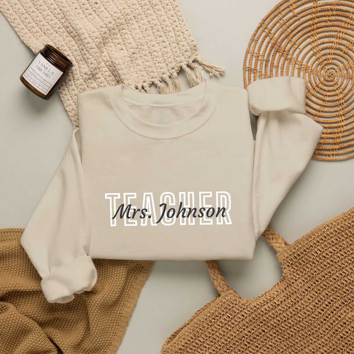 Personalized TEACHER Collegiate Crewneck | Custom Name Embroidered Sweatshirt