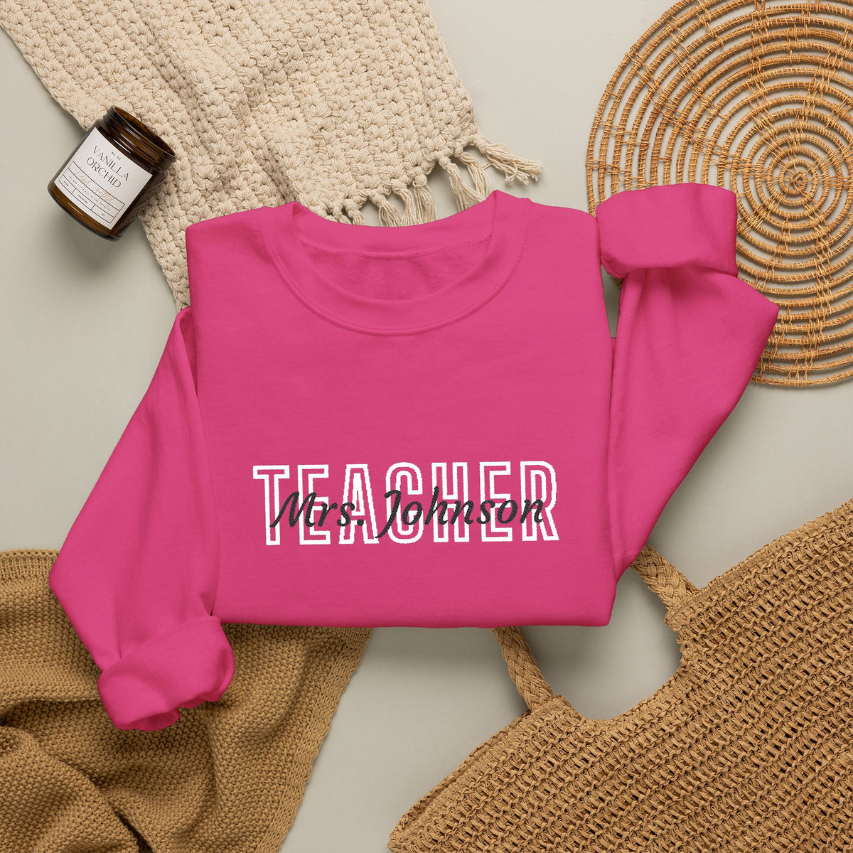 Personalized TEACHER Collegiate Crewneck | Custom Name Embroidered Sweatshirt