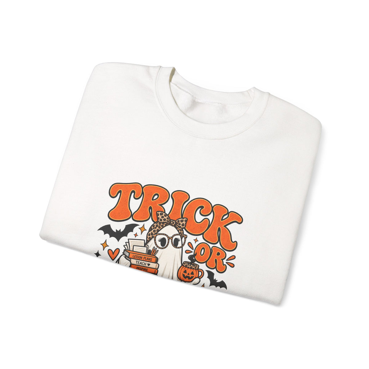 Trick or Teach Halloween Teacher Crewneck | Retro Ghost Sweatshirt