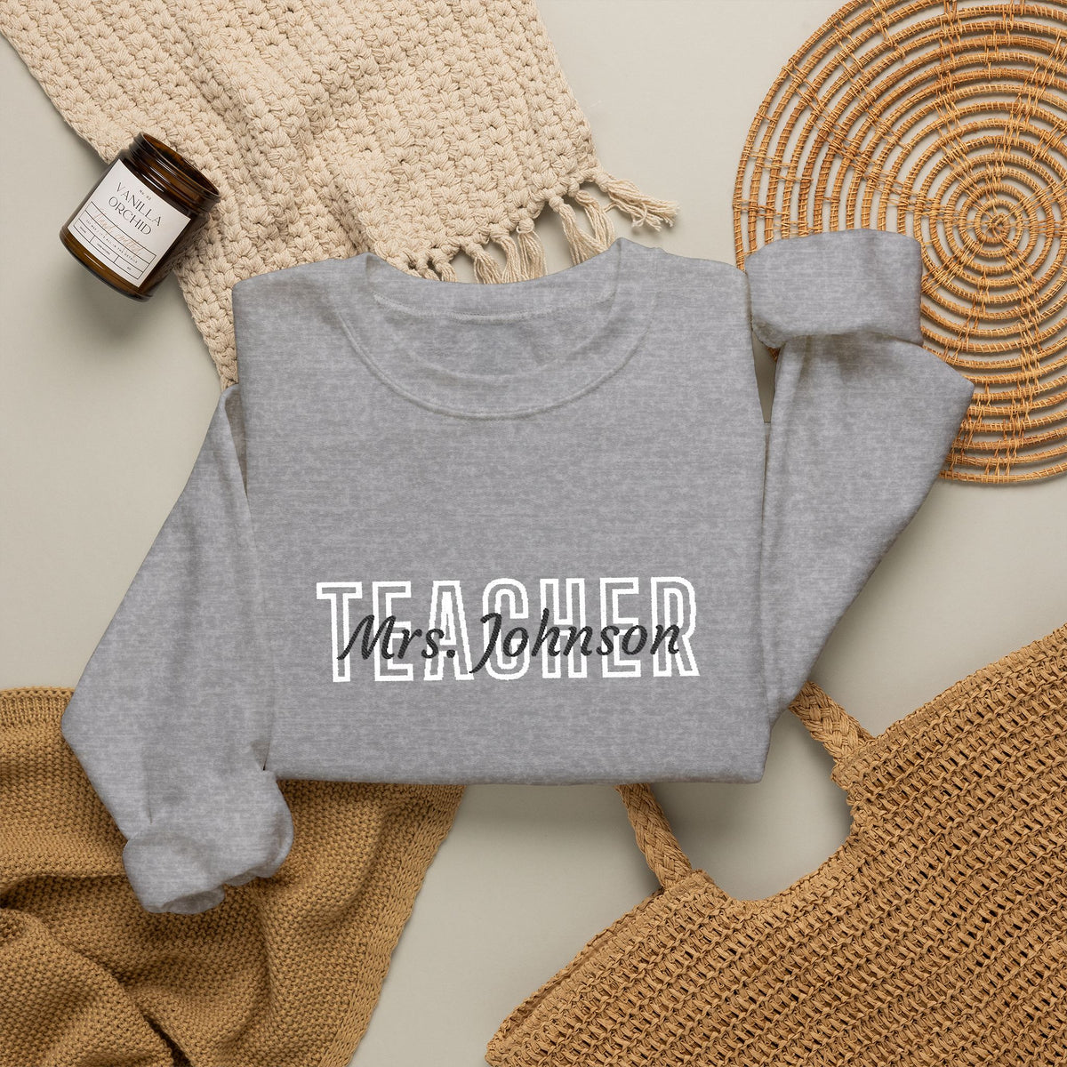 Personalized TEACHER Collegiate Crewneck | Custom Name Embroidered Sweatshirt