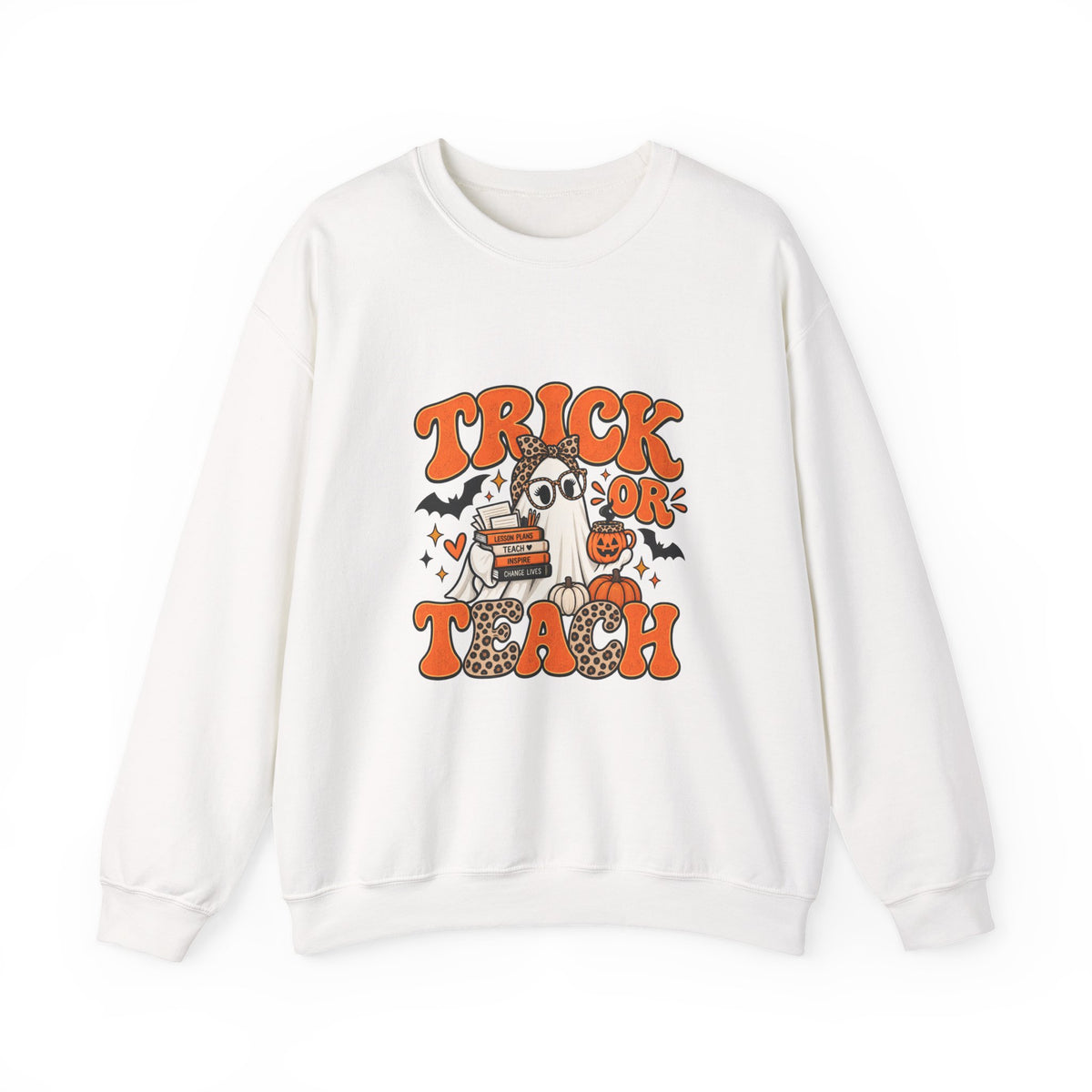 Trick or Teach Halloween Teacher Crewneck | Retro Ghost Sweatshirt