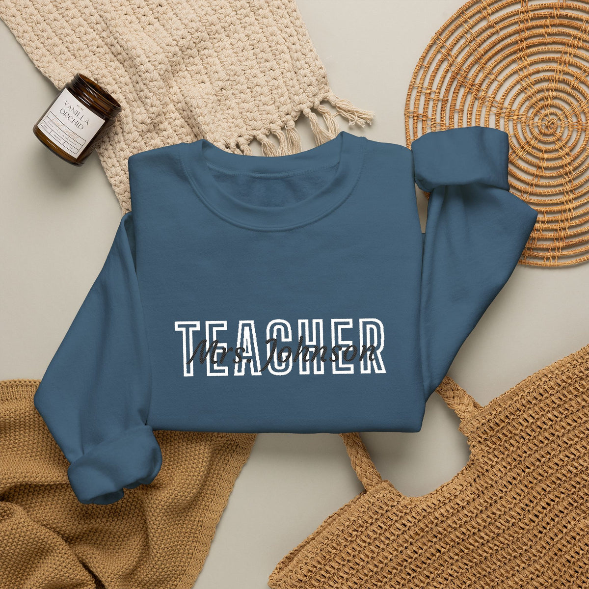 Personalized TEACHER Collegiate Crewneck | Custom Name Embroidered Sweatshirt