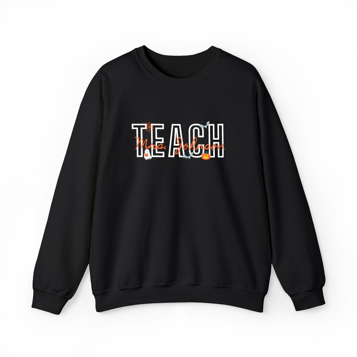 Personalized Halloween TEACH Crewneck | Custom Name Embroidered Teacher Sweatshirt