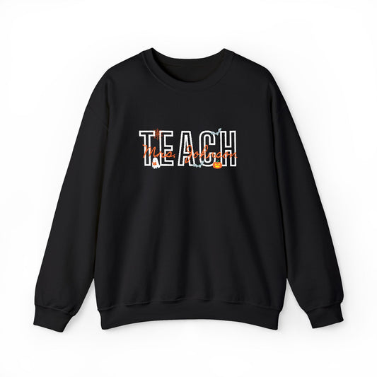 Personalized Halloween TEACH Crewneck | Custom Name Embroidered Teacher Sweatshirt