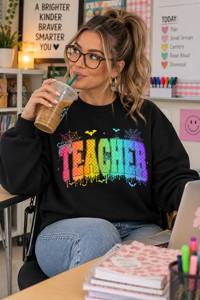 Teacher Rainbow Halloween Crewneck Sweatshirt