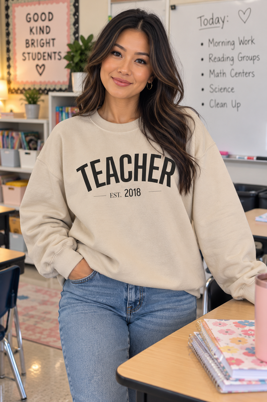 Personalized Teacher EST. Year Crewneck | Custom Teacher Sweatshirt
