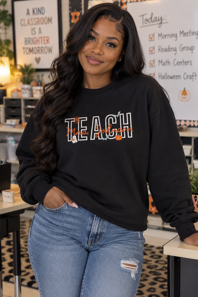 Personalized Halloween TEACH Crewneck | Custom Name Embroidered Teacher Sweatshirt